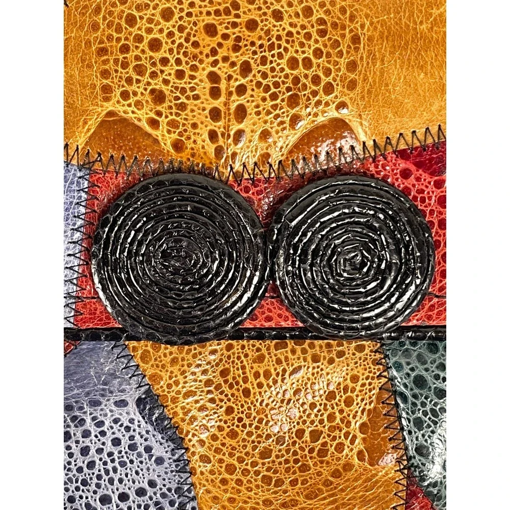Vintage 90s Clutch Purse Handcrafted Leather Crazy Quilt Patchwork Statement